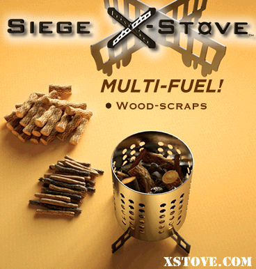 The best multi-fuel DIY camp stove — the Siege Stove. Holds wood scraps, charcoal, alcohol, white gas, solid fuel hexamine tablets and gel fuel.