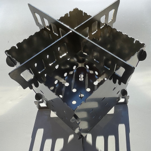 Stainless SIEGE Flat-Pack Portable Folding Wood Burning Camping Stove assembled