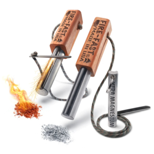 Two Trekker Fire Starters making sparks plus bonus magnesium rod on keychain