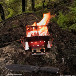 Flat-Pack Stove with bush knife SIEGE Flat-Pack Stove with glowing hot fire